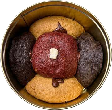 Assorted cookies in a gold tin